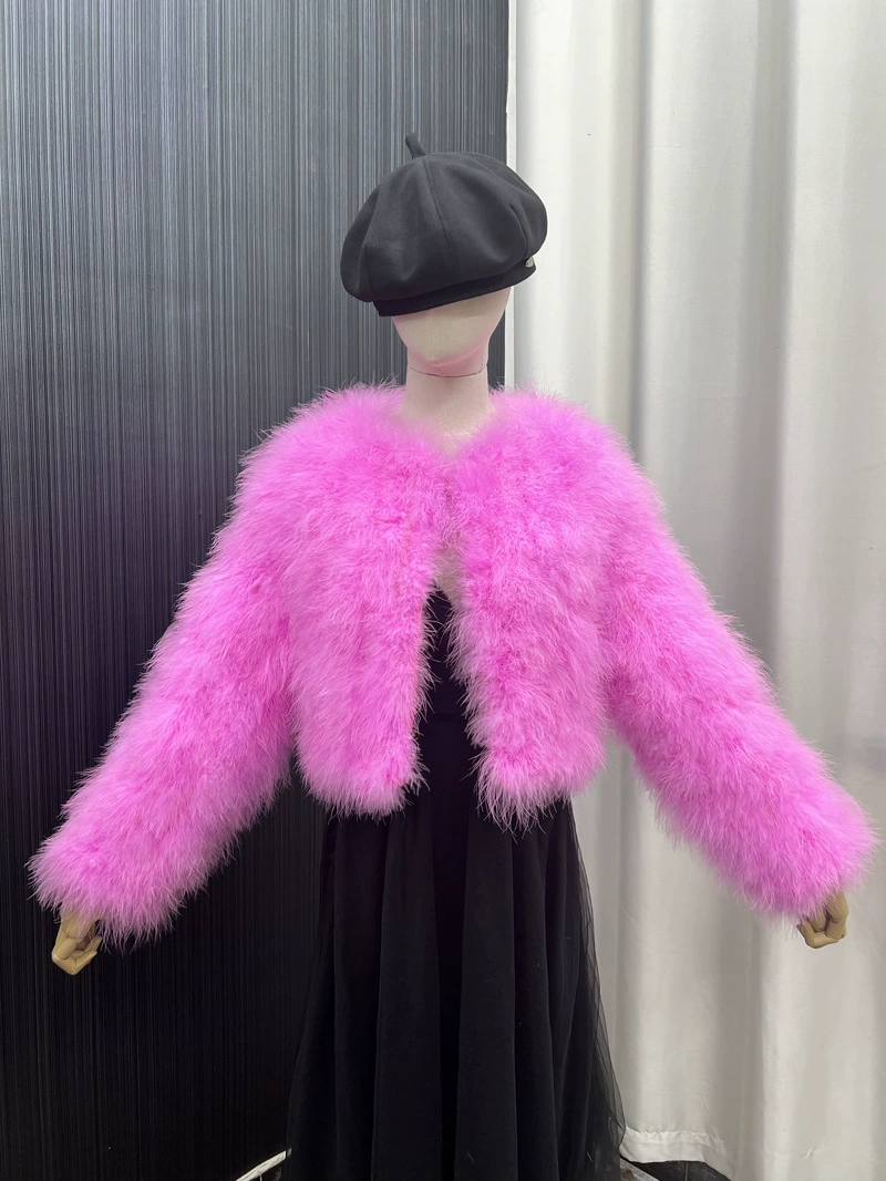 Turkey feather jacket, women's outerwear, short jacket, thin cotton top, hand-woven and sewn, solid color, short jacket, clothing factory can wholesale and customize