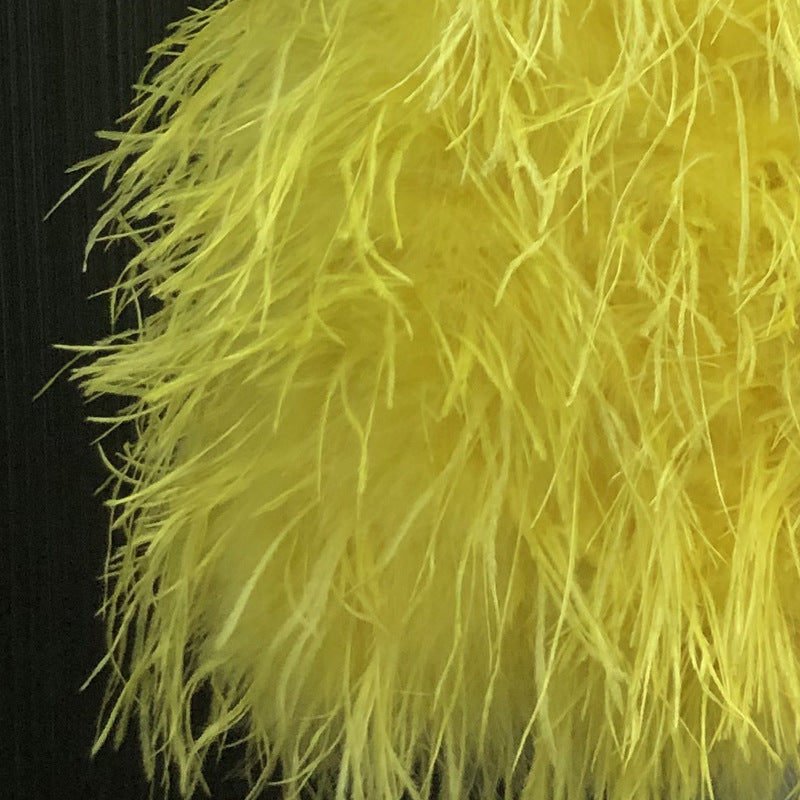 Custom European and American Cross-Border Trade Ostrich Feather Bag Crossbody Small Round Bag Phone Bag Handmade Fur Bag