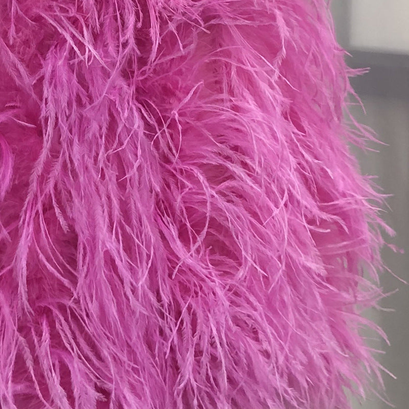 Custom European and American Cross-Border Trade Ostrich Feather Bag Crossbody Small Round Bag Phone Bag Handmade Fur Bag
