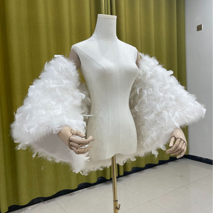 Feather shawl, ladies' trailing shawl, banquet dress shawl, evening party, cloak, turkey fur shawl, real fur