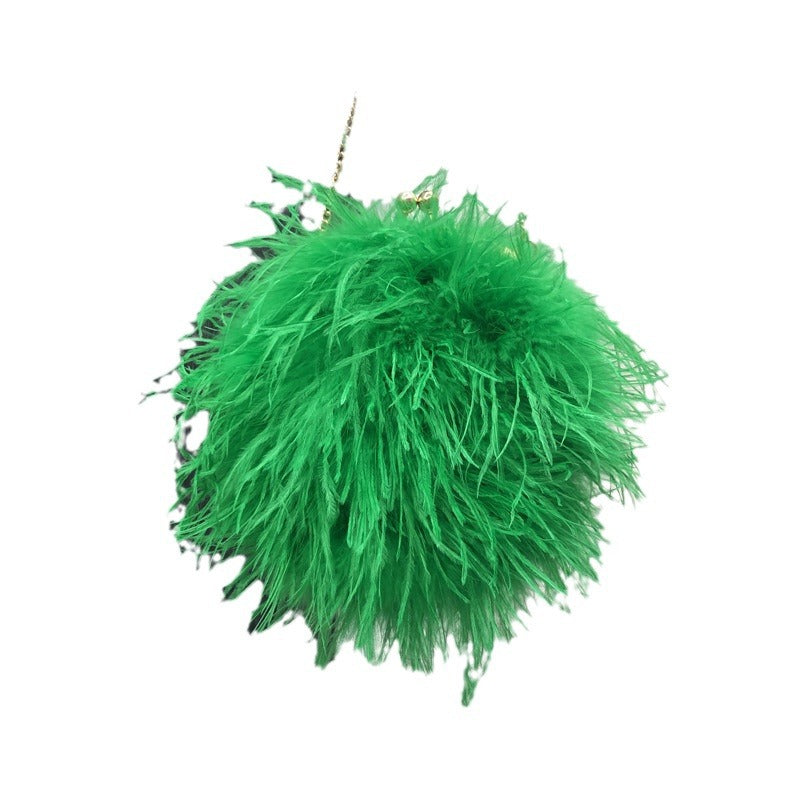 Custom European and American Cross-Border Trade Ostrich Feather Bag Crossbody Small Round Bag Phone Bag Handmade Fur Bag