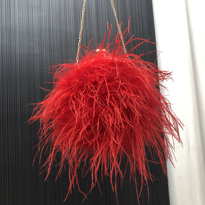 Custom European and American Cross-Border Trade Ostrich Feather Bag Crossbody Small Round Bag Phone Bag Handmade Fur Bag