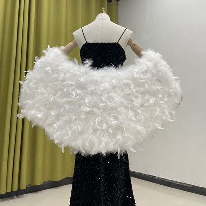 Feather shawl, ladies' trailing shawl, banquet dress shawl, evening party, cloak, turkey fur shawl, real fur