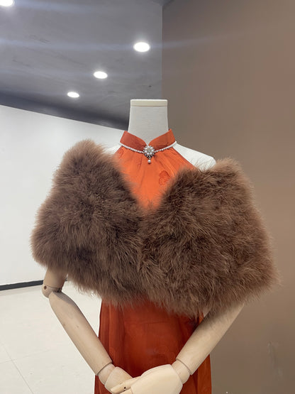 Turkey feather shawl, ladies shawl, thickened shawl, padded shawl, banquet shawl, dress shawl, dress outerwear, real fur shawl, fur shawl, wholesale and customizable handmade feather clothing factory