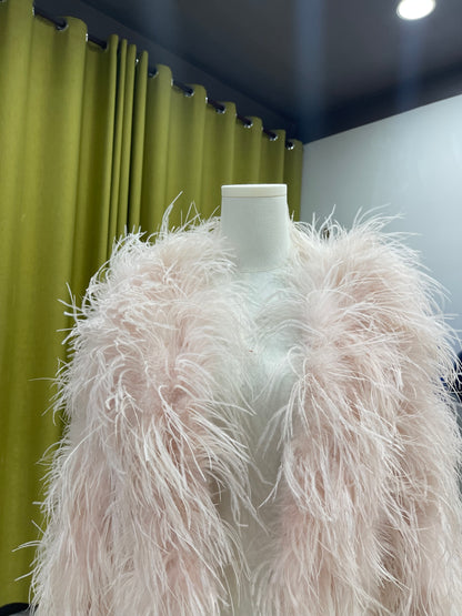 45cm long ostrich feather coat for women, short coat, real feather hand-woven and sewn, thin cotton in winter, warm and soft, wholesale clothing factory, custom sizes available