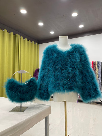 Women's quilted jacket, thin cotton jacket, spring and autumn outerwear, turkey feather jacket, real fur outerwear, clothing factory, wholesale, custom sizes available