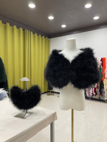 Turkey feather shawl, ladies shawl, thickened shawl, padded shawl, banquet shawl, dress shawl, dress outerwear, real fur shawl, fur shawl, wholesale and customizable handmade feather clothing factory