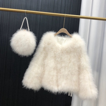 Women's quilted jacket, thin cotton jacket, spring and autumn outerwear, turkey feather jacket, real fur outerwear, clothing factory, wholesale, custom sizes available