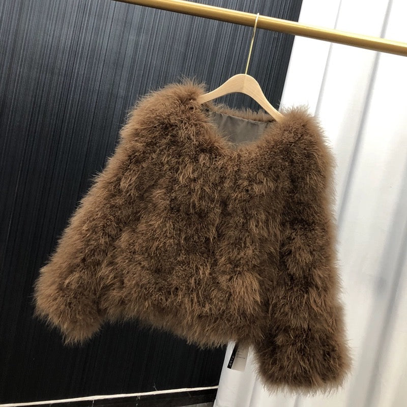 Women's quilted jacket, thin cotton jacket, spring and autumn outerwear, turkey feather jacket, real fur outerwear, clothing factory, wholesale, custom sizes available