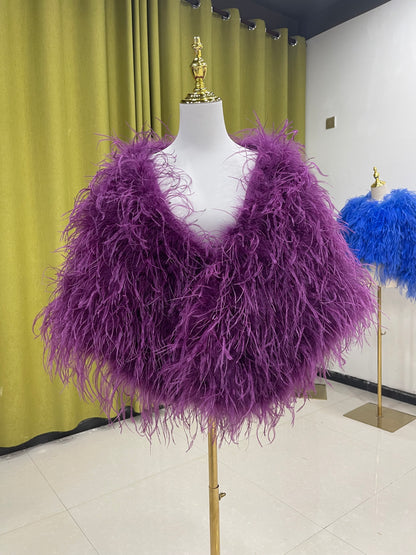 Ostrich feather shawl, large shawl, dress shawl, party cloak, real feather weaving, ladies shawl, warm quilted, wholesale clothing factory, custom sizes, many colors