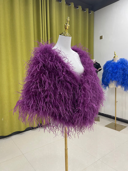 Ostrich feather shawl, large shawl, dress shawl, party cloak, real feather weaving, ladies shawl, warm quilted, wholesale clothing factory, custom sizes, many colors