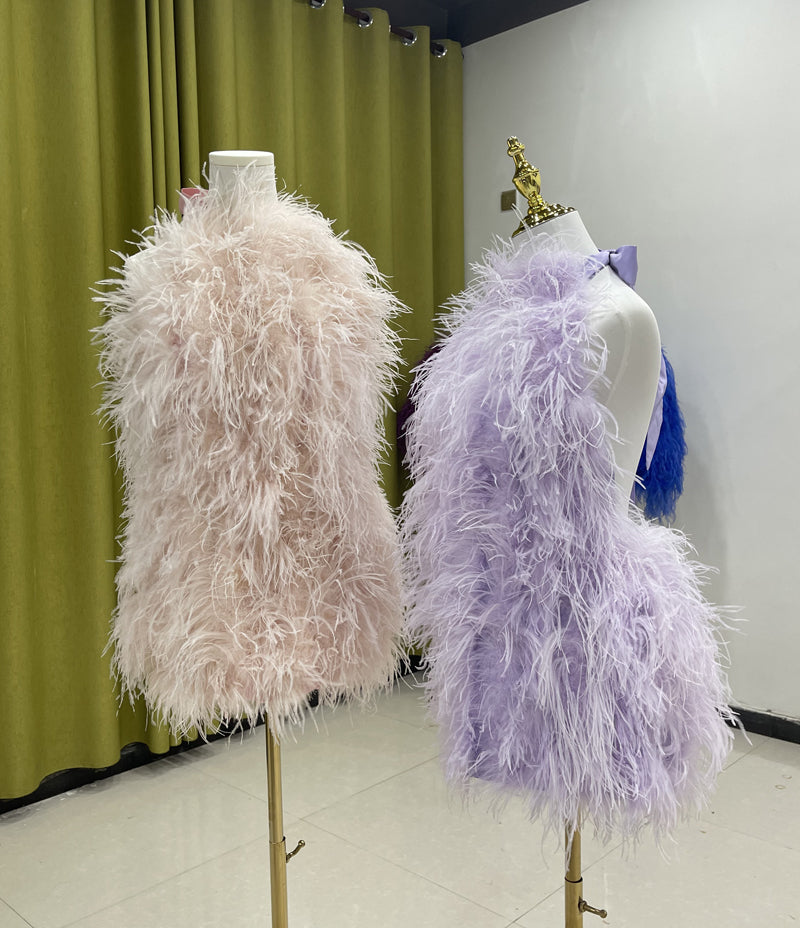 Backless dresses, sexy skirts for women, skirts made of ostrich feathers, short skirts, summer, wholesale clothing factory, custom sizes, many colors