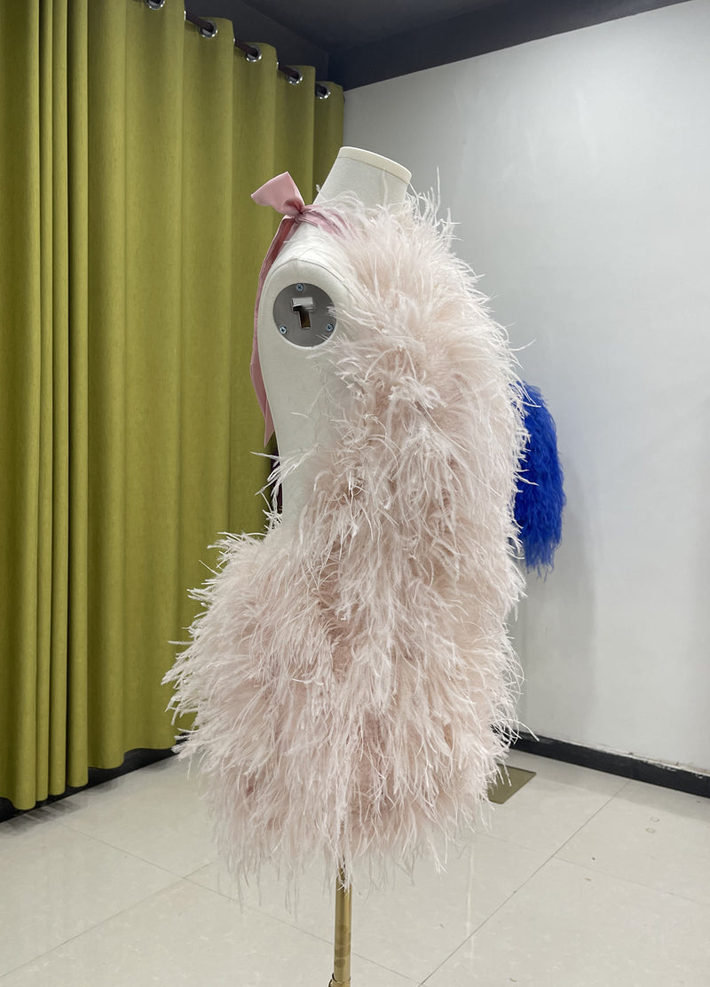 Backless dresses, sexy skirts for women, skirts made of ostrich feathers, short skirts, summer, wholesale clothing factory, custom sizes, many colors