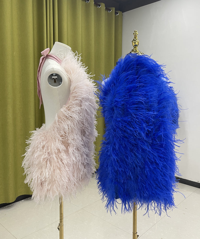 Backless dresses, sexy skirts for women, skirts made of ostrich feathers, short skirts, summer, wholesale clothing factory, custom sizes, many colors