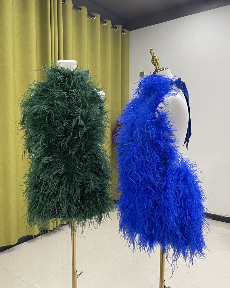 Backless dresses, sexy skirts for women, skirts made of ostrich feathers, short skirts, summer, wholesale clothing factory, custom sizes, many colors