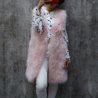 90cm long vest, women's long waistcoat, turkey feather vest, real feather hand-woven, can be wholesaled, can be customized in size, clothing factory