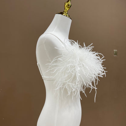 Ostrich feather bra, ostrich feather vest, ostrich feather chest wrap, backless sexy bra, women's beautiful back bra, outer wear bra vest, wholesale, clothing factoryTriangle cup bra