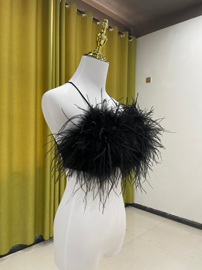 Ostrich feather bra, ostrich feather vest, ostrich feather chest wrap, backless sexy bra, women's beautiful back bra, outer wear bra vest, wholesale, clothing factory
