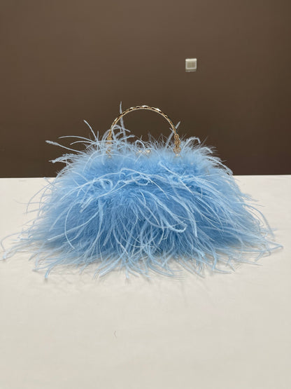 Women's handbags, ostrich feather bags, messenger bags, feather fur bags, party bags, real fur bags, handmade bags, wholesale, customizable, multiple colors, gold bracelet bags,