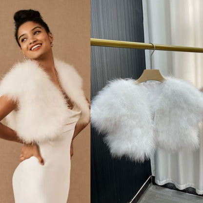 Turkey feather cape vest, women's short vest, women's cape, hand-woven women's half-sleeved fur vest, half-sleeved cardigan, wholesale factory, custom sizes and colors are available