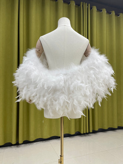 Party shawl, dress shawl, trailing shawl, turkey feathers, real feathers, dinner, wedding