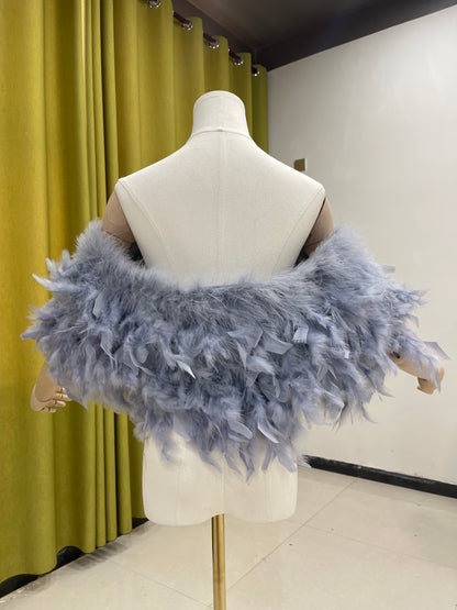 Party shawl, dress shawl, trailing shawl, turkey feathers, real feathers, dinner, wedding