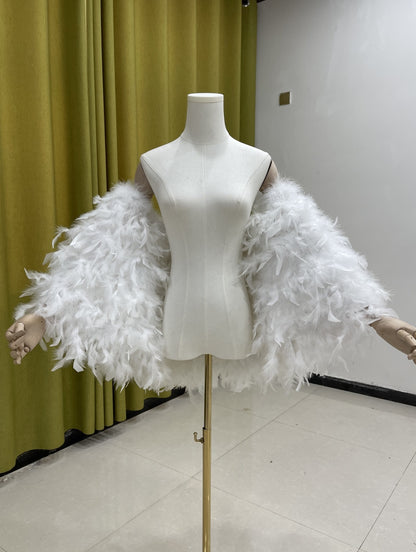 Shawl with train. Evening shawl, dress shawl. Feather shawl. Turkey feather cape. Double-sided wool. Wholesale. Processing. Customization. Party accessories