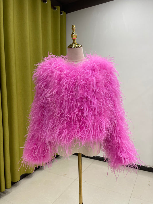 100% Natural Ostrich Feather Cropped Jacket | Handmade | 30 Colors Available | 20-Year Factory