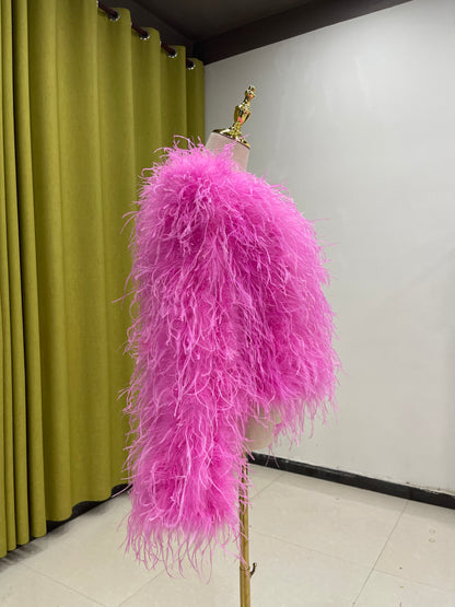 100% Natural Ostrich Feather Cropped Jacket | Handmade | 30 Colors Available | 20-Year Factory