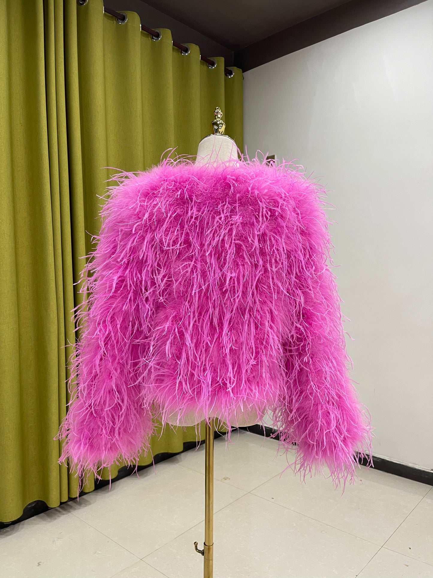 100% Natural Ostrich Feather Cropped Jacket | Handmade | 30 Colors Available | 20-Year Factory