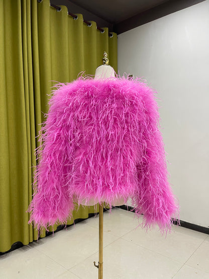 100% Natural Ostrich Feather Cropped Jacket | Handmade | 30 Colors Available | 20-Year Factory