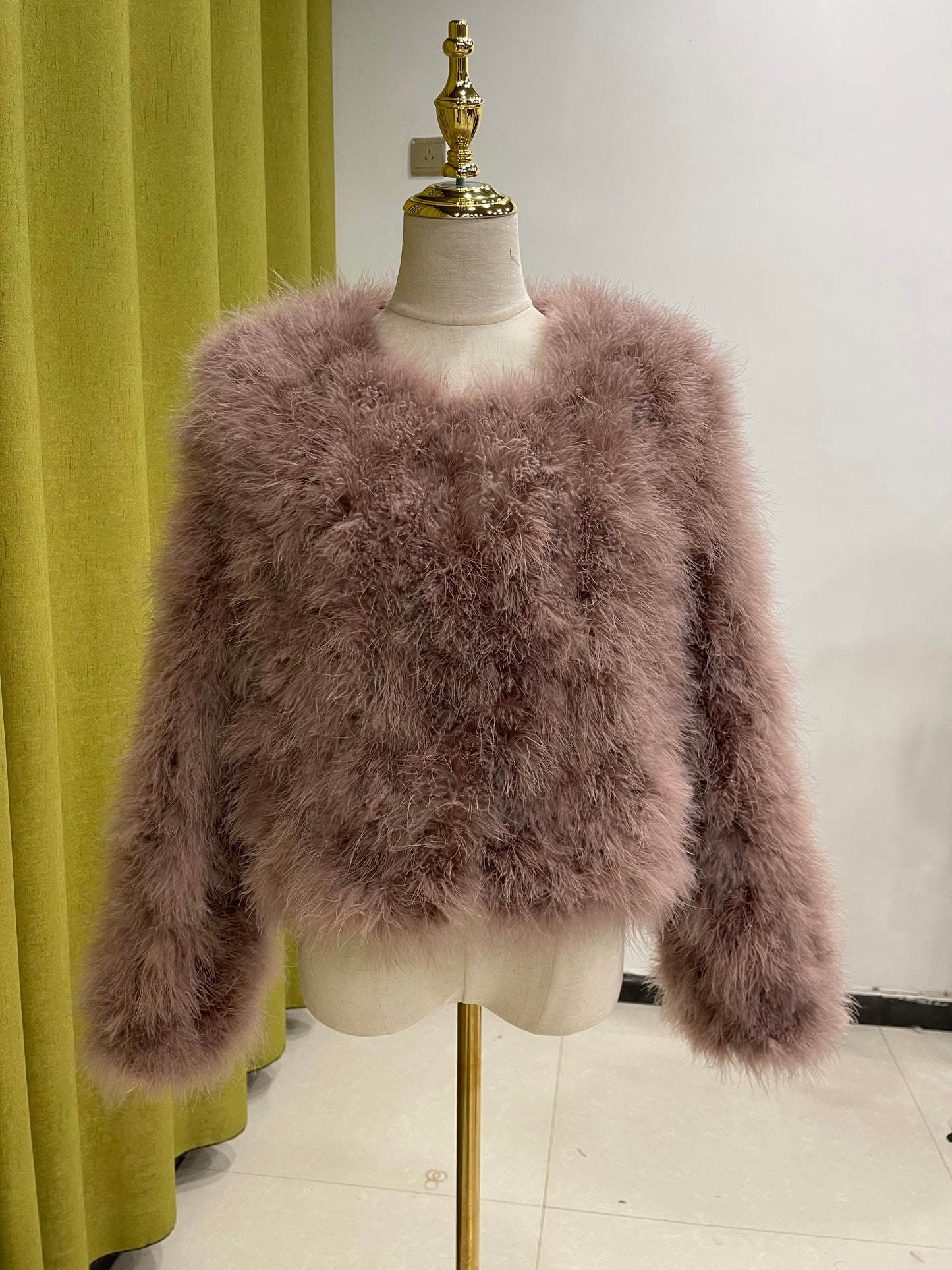 Artisan-Crafted Turkey Feather Fur Jacket, Women's Short Padded Coat, Soft, Light & Cozy Winter Outerwear by 20-Year Factory