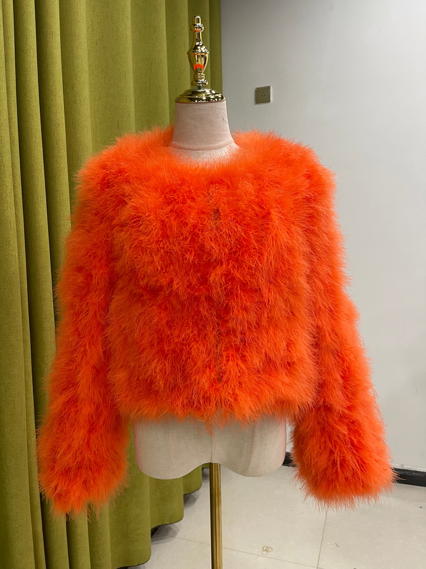 Artisan-Crafted Turkey Feather Fur Jacket, Women's Short Padded Coat, Soft, Light & Cozy Winter Outerwear by 20-Year Factory