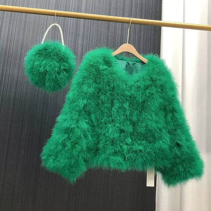 Women's quilted jacket, thin cotton jacket, spring and autumn outerwear, turkey feather jacket, real fur outerwear, clothing factory, wholesale, custom sizes available