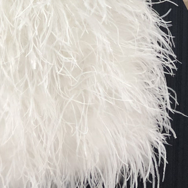 Custom European and American Cross-Border Trade Ostrich Feather Bag Crossbody Small Round Bag Phone Bag Handmade Fur Bag