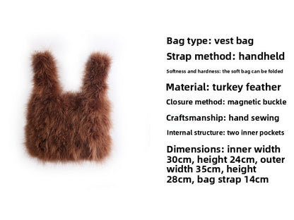 Vest bag, feather bag, handmade bag, soft bag, plush bag, fur bag, can be wholesaled