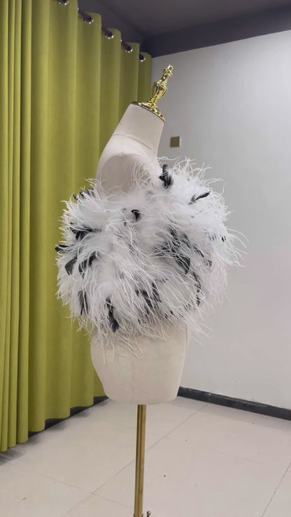 30cm long white bra, feather bra, navel-revealing tube top, ostrich feather sleeveless top, off-shoulder vest for women, customizable and wholesale