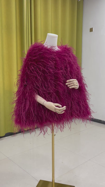 Ostrich feather cape, ostrich feather cloak, ostrich feather shawl, fur cape, ladies' party cape, feather coat, fur coat, wholesale, multiple colors