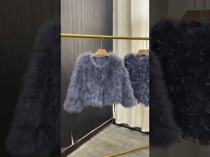 Women's quilted jacket, thin cotton jacket, spring and autumn outerwear, turkey feather jacket, real fur outerwear, clothing factory, wholesale, custom sizes available