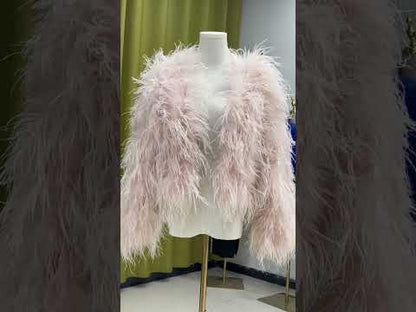 45cm long ostrich feather coat for women, short coat, real feather hand-woven and sewn, thin cotton in winter, warm and soft, wholesale clothing factory, custom sizes available