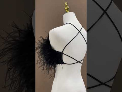Ostrich feather bra, ostrich feather vest, ostrich feather chest wrap, backless sexy bra, women's beautiful back bra, outer wear bra vest, wholesale, clothing factory