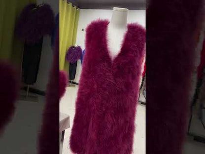 90cm long vest, women's long waistcoat, turkey feather vest, real feather hand-woven, can be wholesaled, can be customized in size, clothing factory