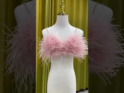 Ostrich feather bra, ostrich feather vest, ostrich feather chest wrap, backless sexy bra, women's beautiful back bra, outer wear bra vest, wholesale, clothing factoryTriangle cup bra