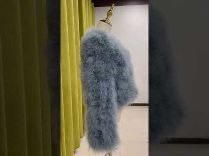 Artisan-Crafted Turkey Feather Fur Jacket, Women's Short Padded Coat, Soft, Light & Cozy Winter Outerwear by 20-Year Factory