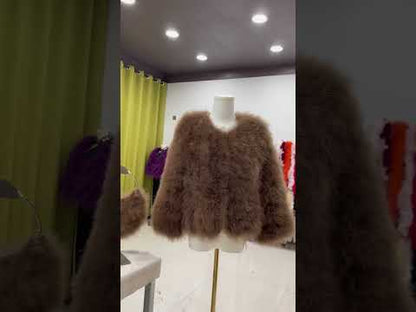 Women's quilted jacket, thin cotton jacket, spring and autumn outerwear, turkey feather jacket, real fur outerwear, clothing factory, wholesale, custom sizes available