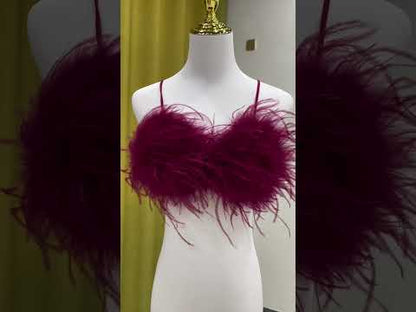 Ostrich feather bra, ostrich feather vest, ostrich feather chest wrap, backless sexy bra, women's beautiful back bra, outer wear bra vest, wholesale, clothing factoryTriangle cup bra