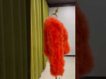 Artisan-Crafted Turkey Feather Fur Jacket, Women's Short Padded Coat, Soft, Light & Cozy Winter Outerwear by 20-Year Factory
