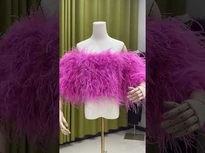 Off-shoulder tops, half sleeves, short sleeve tops, elastic bra, tube tops, sexy, summer, ladies, banquet, ostrich feather coat, handmade, clothing factory, wholesale, custom sizes available